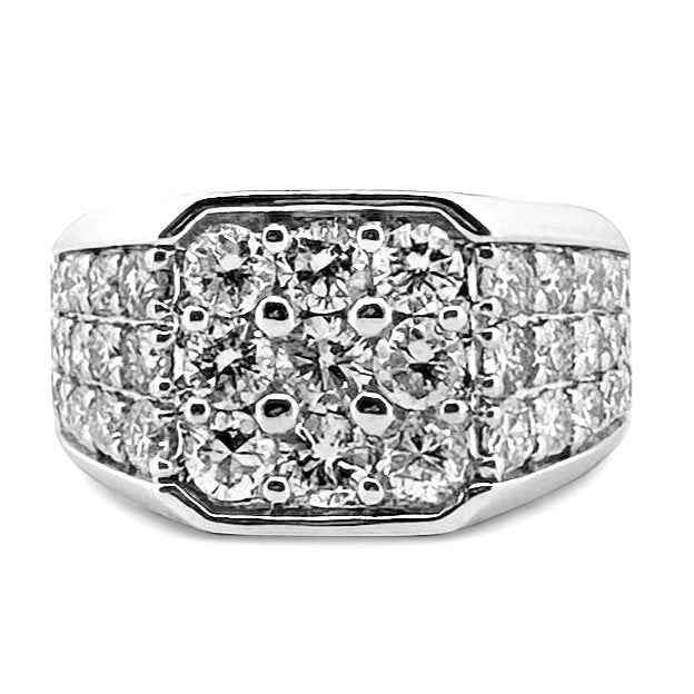 2.98ctw Round Brilliant Natural Diamond Men's Ring in 14k White Gold
