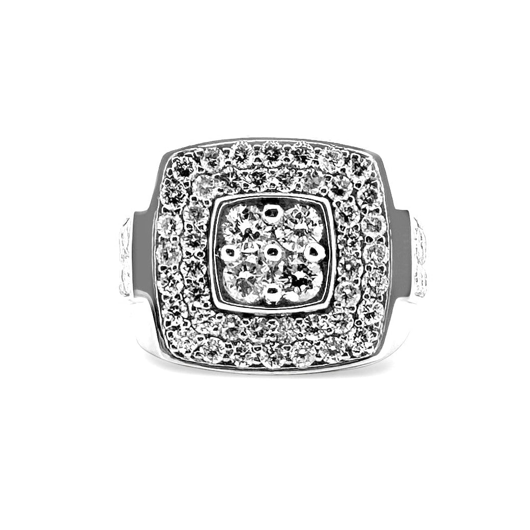 3.32ctw Round Brilliant Natural Diamond Pavé Men's Ring in 14k White Gold