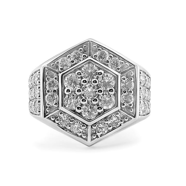 1.87ctw Round Brilliant Natural Diamond Hexagonal Men's Ring in 14k White Gold