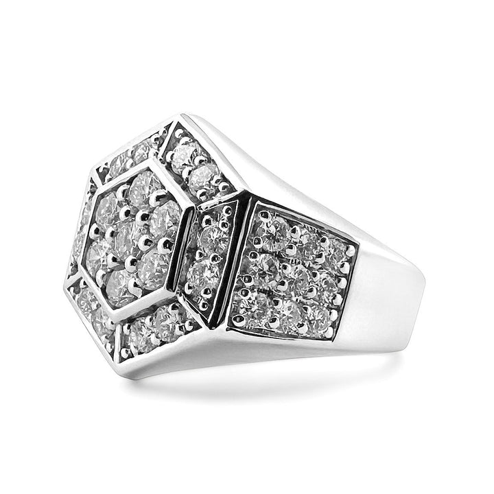 1.87ctw Round Brilliant Natural Diamond Hexagonal Men's Ring in 14k White Gold