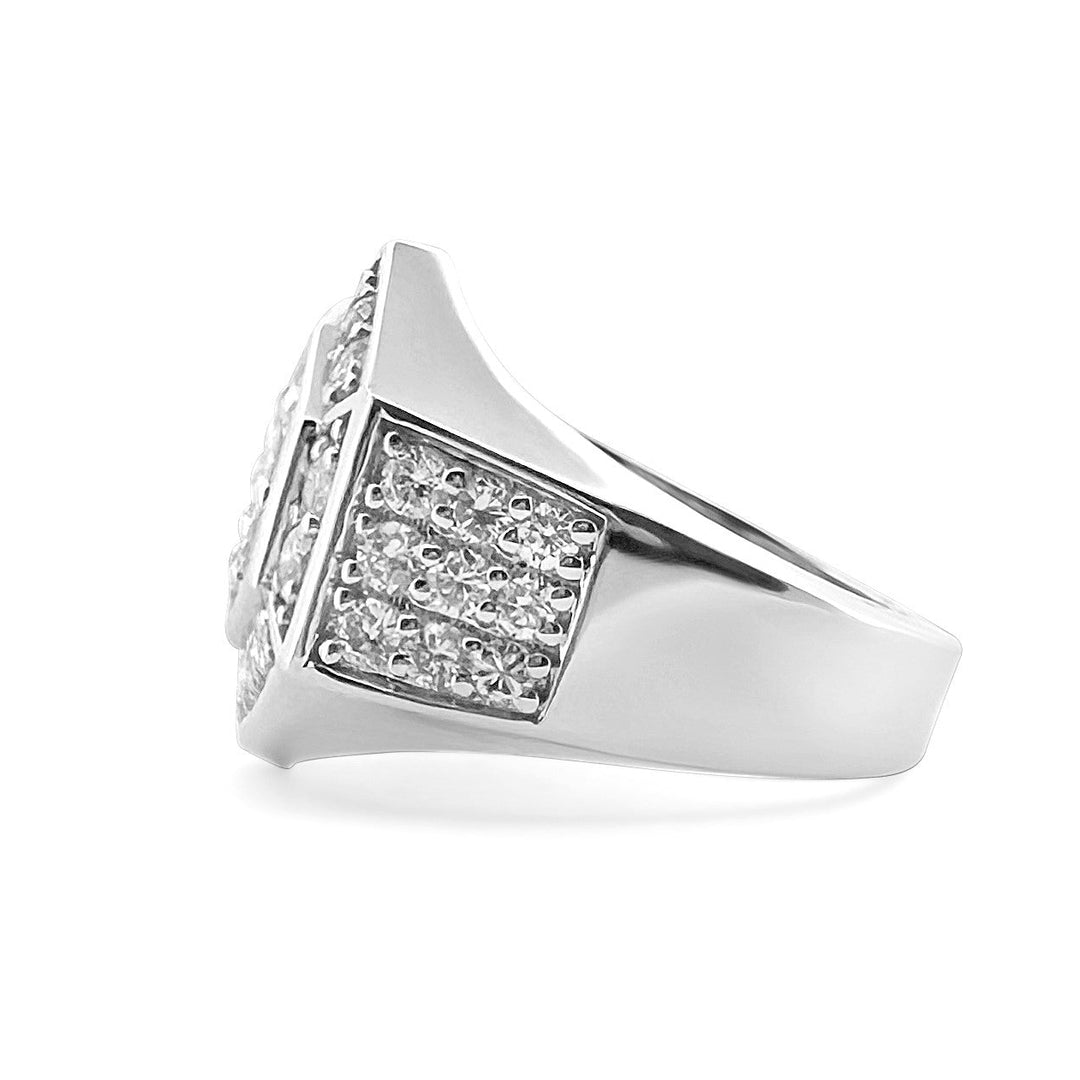 1.87ctw Round Brilliant Natural Diamond Hexagonal Men's Ring in 14k White Gold