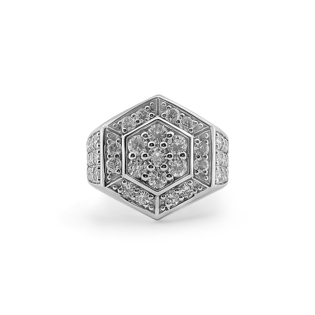 1.87ctw Round Brilliant Diamond Hexagonal Men's Ring in 14k White Gold