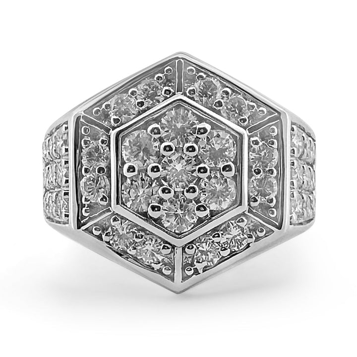 1.87ctw Round Brilliant Diamond Hexagonal Men's Ring in 14k White Gold