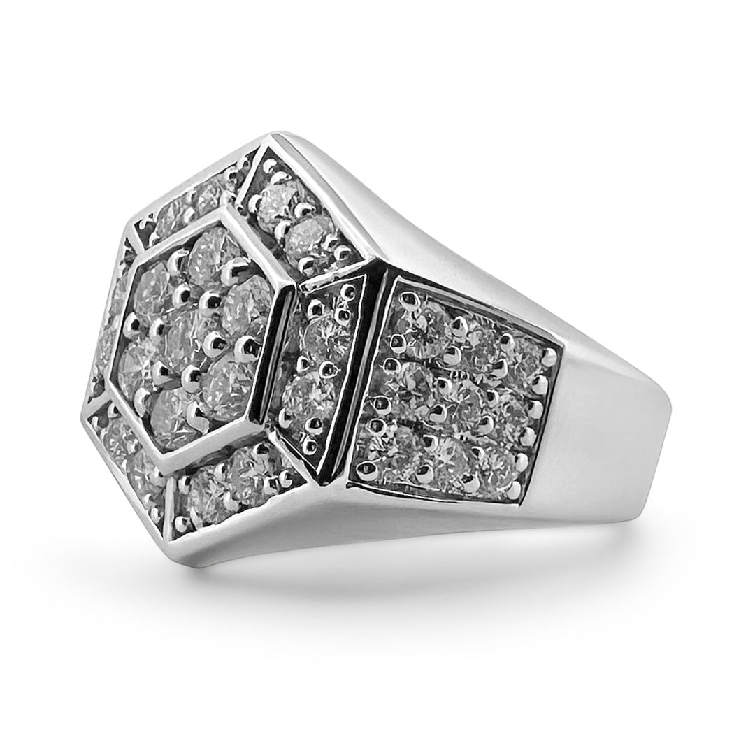 1.87ctw Round Brilliant Diamond Hexagonal Men's Ring in 14k White Gold