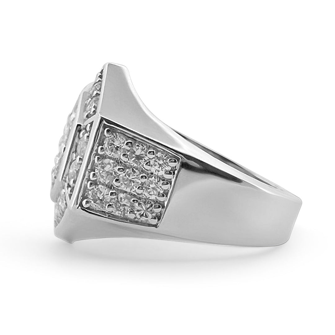 1.87ctw Round Brilliant Diamond Hexagonal Men's Ring in 14k White Gold