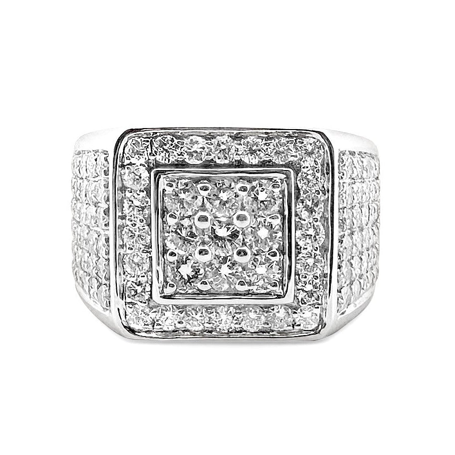 2.37ctw Round Brilliant Natural Diamond Pavé Men's Ring in 14k White Gold