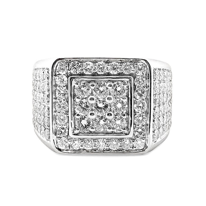 2.37ctw Round Brilliant Natural Diamond Pavé Men's Ring in 14k White Gold