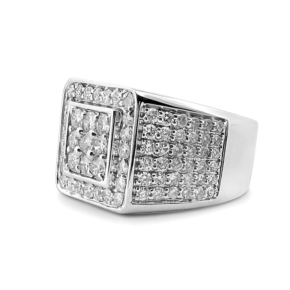 2.37ctw Round Brilliant Natural Diamond Pavé Men's Ring in 14k White Gold