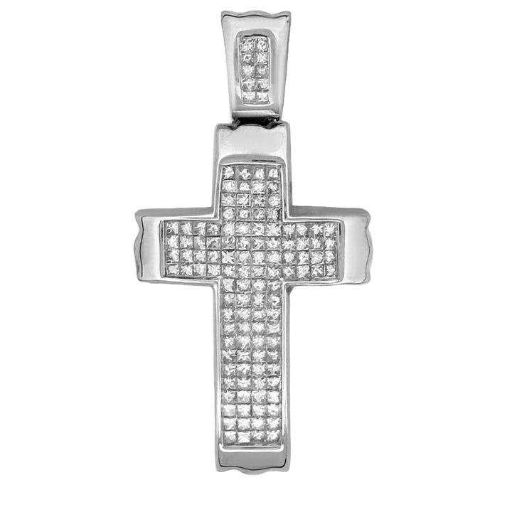 5ctw Princess Cut Natural Diamond Invisibly-Set Cross Pendant in 14k White Gold