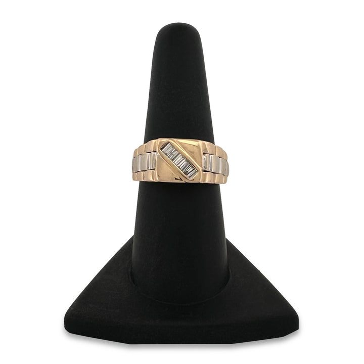 0.18ctw Baguette Cut Natural Diamond Men's Ring in 14k Two-tone Gold