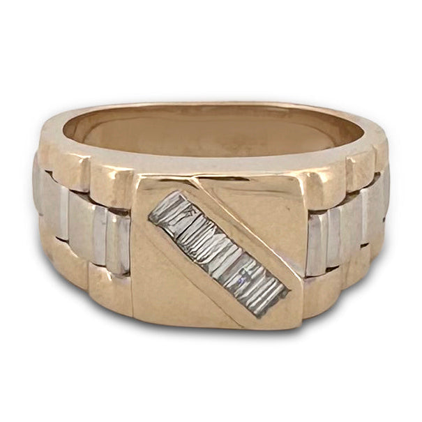 0.18ctw Baguette Cut Natural Diamond Men's Ring in 14k Two-tone Gold