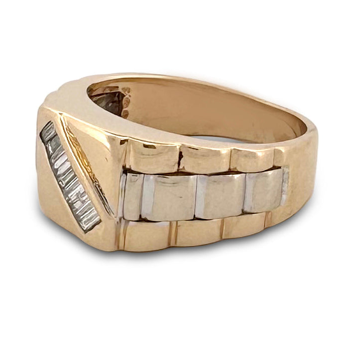 0.18ctw Baguette Cut Natural Diamond Men's Ring in 14k Two-tone Gold