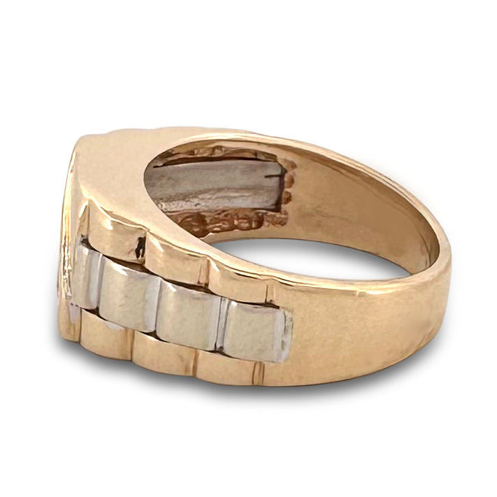 0.18ctw Baguette Cut Natural Diamond Men's Ring in 14k Two-tone Gold