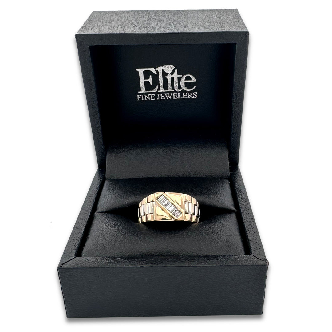 0.18ctw Baguette Cut Natural Diamond Men's Ring in 14k Two-tone Gold