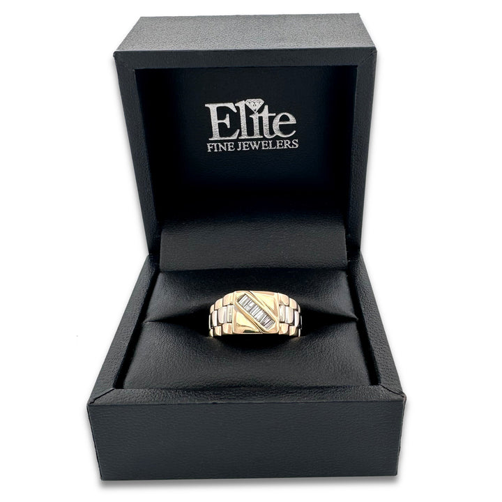 0.18ctw Baguette Cut Natural Diamond Men's Ring in 14k Two-tone Gold