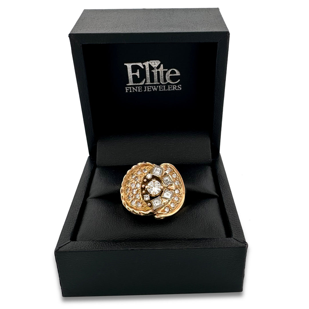 1.45ctw Round Brilliant & Carré Cut Natural Diamond Cluster Ring in 14k Yellow Gold