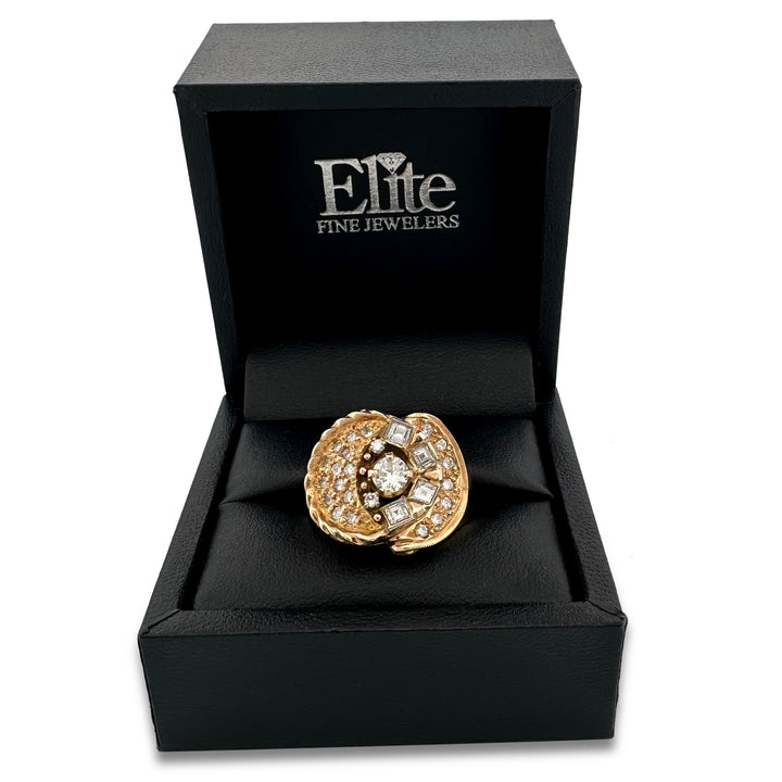 1.45ctw Round Brilliant & Carré Cut Natural Diamond Cluster Ring in 14k Yellow Gold