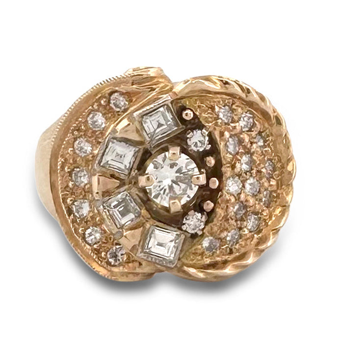 1.45ctw Round Brilliant & Carré Cut Natural Diamond Cluster Ring in 14k Yellow Gold