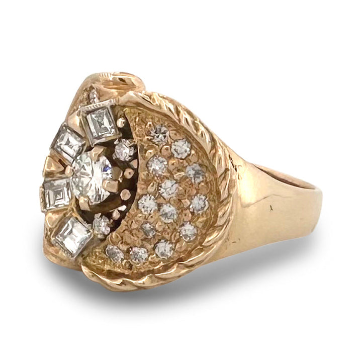 1.45ctw Round Brilliant & Carré Cut Natural Diamond Cluster Ring in 14k Yellow Gold