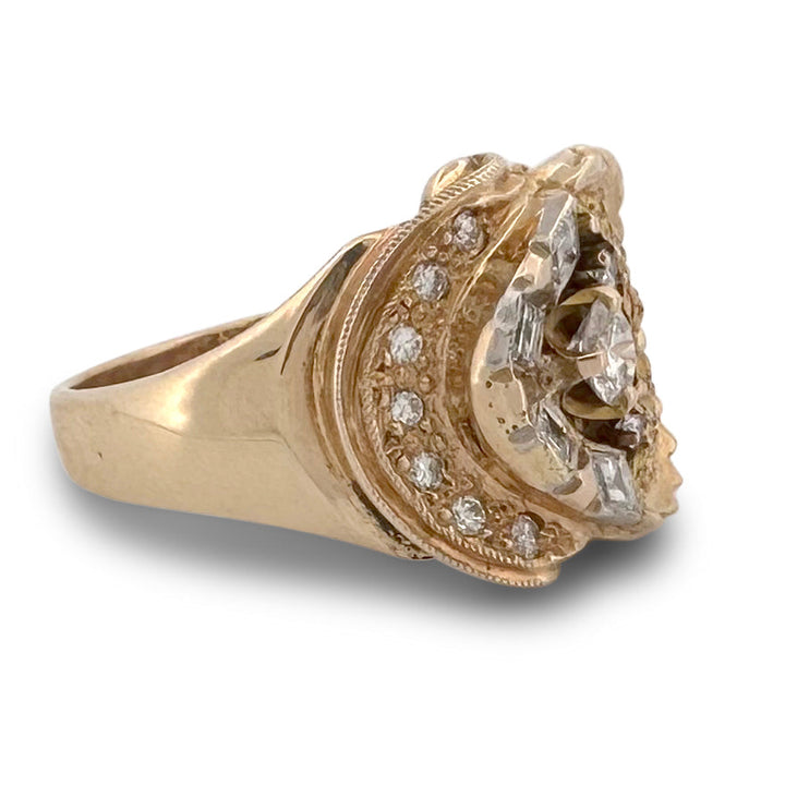 1.45ctw Round Brilliant & Carré Cut Natural Diamond Cluster Ring in 14k Yellow Gold