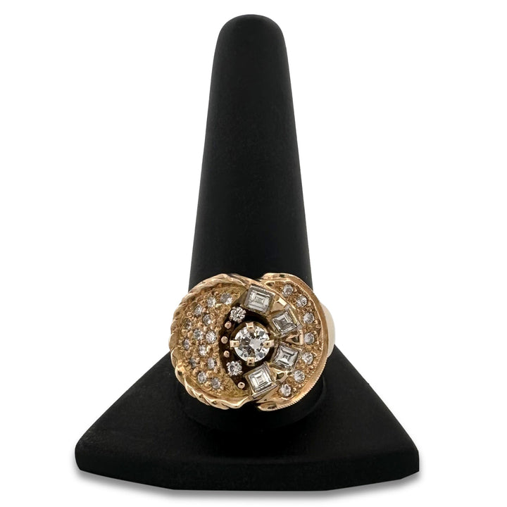 1.45ctw Round Brilliant & Carré Cut Natural Diamond Cluster Ring in 14k Yellow Gold