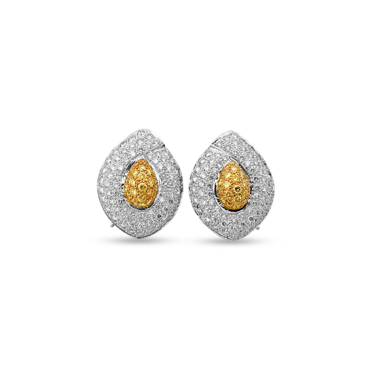 3.84ctw Fancy Yellow and Colorless Diamond Two-tone 18k Gold Contoured Earrings