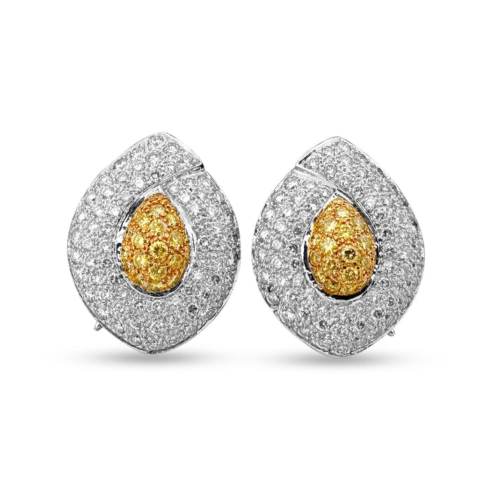 3.84ctw Fancy Yellow and Colorless Diamond Two-tone 18k Gold Contoured Earrings