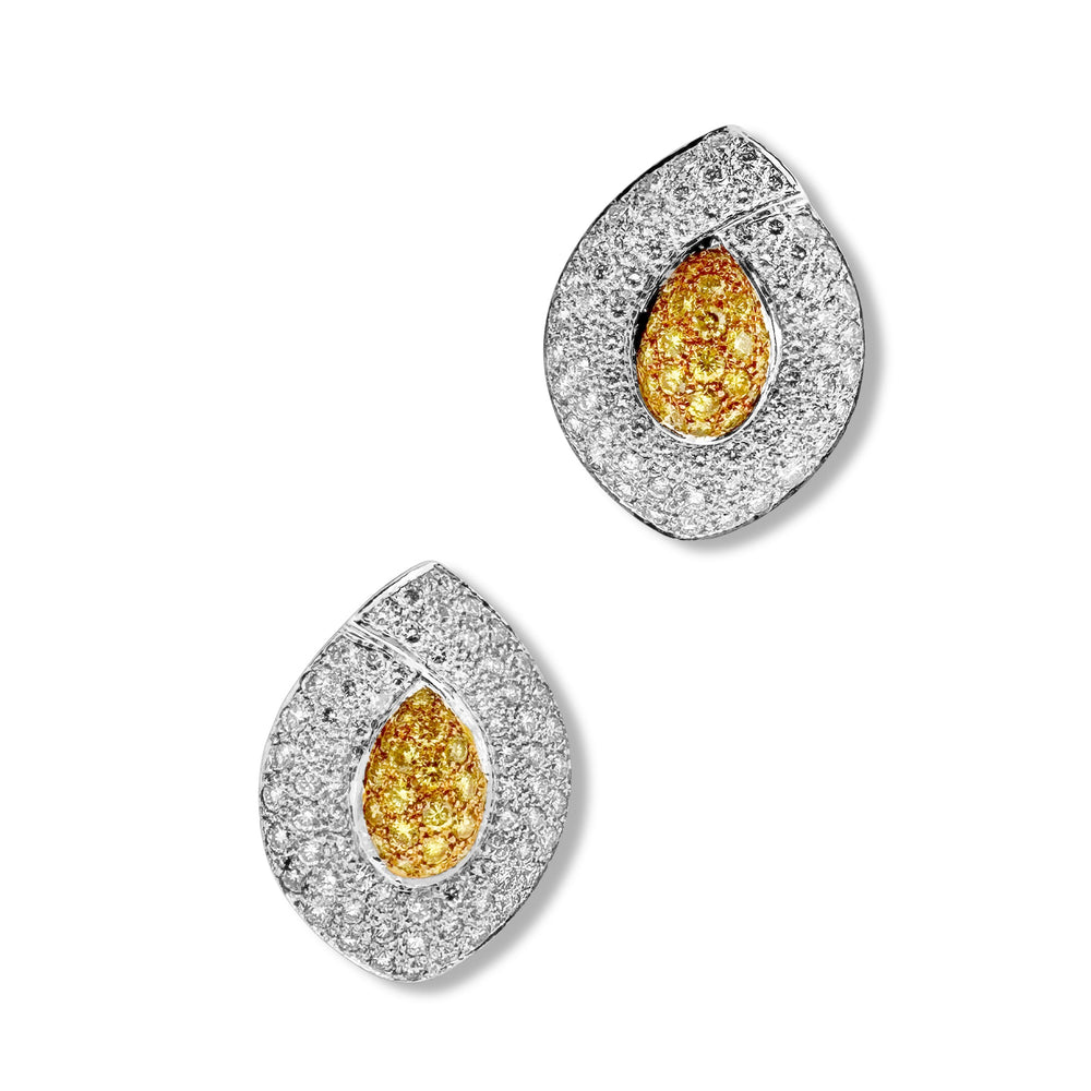 3.84ctw Fancy Yellow and Colorless Diamond Two-tone 18k Gold Contoured Earrings