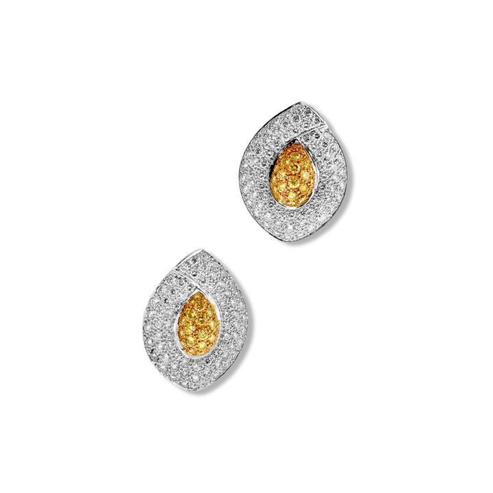 3.84ctw Fancy Yellow and Colorless Diamond Two-tone 18k Gold Contoured Earrings