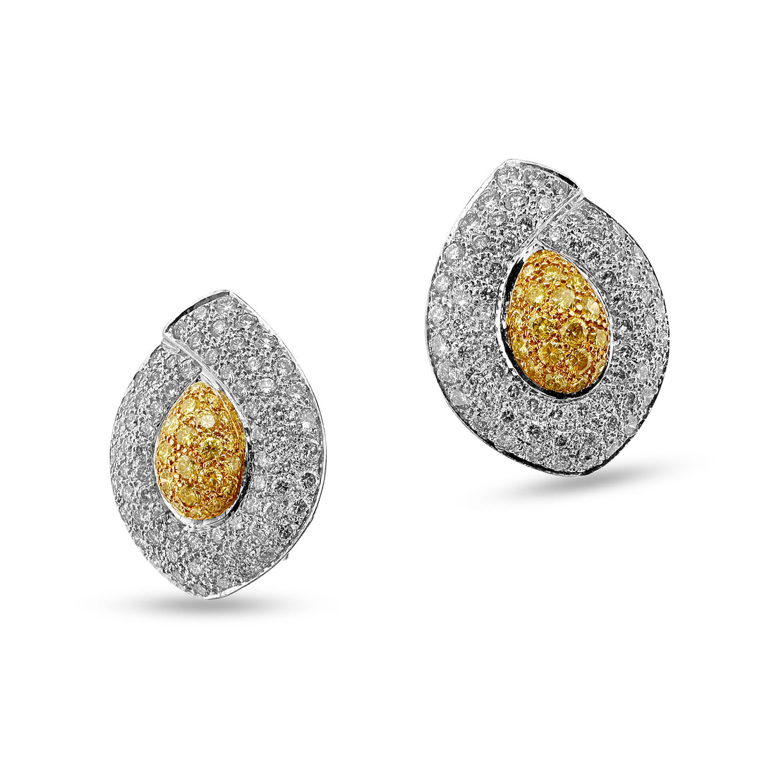 3.84ctw Fancy Yellow and Colorless Diamond Two-tone 18k Gold Contoured Earrings