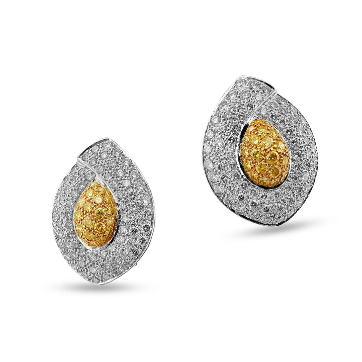 3.84ctw Fancy Yellow and Colorless Diamond Two-tone 18k Gold Contoured Earrings