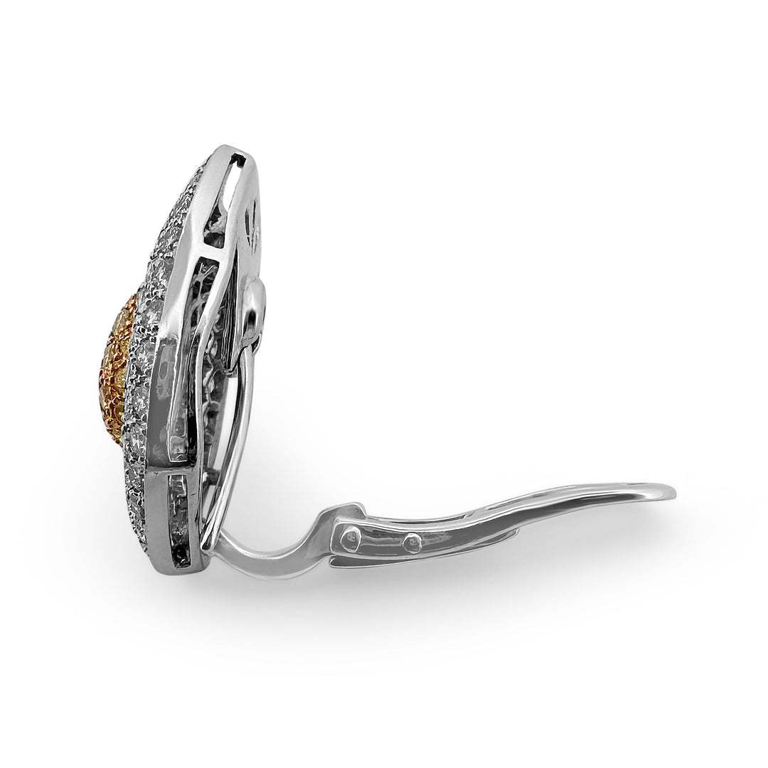 3.84ctw Fancy Yellow and Colorless Diamond Two-tone 18k Gold Contoured Earrings- folding  post