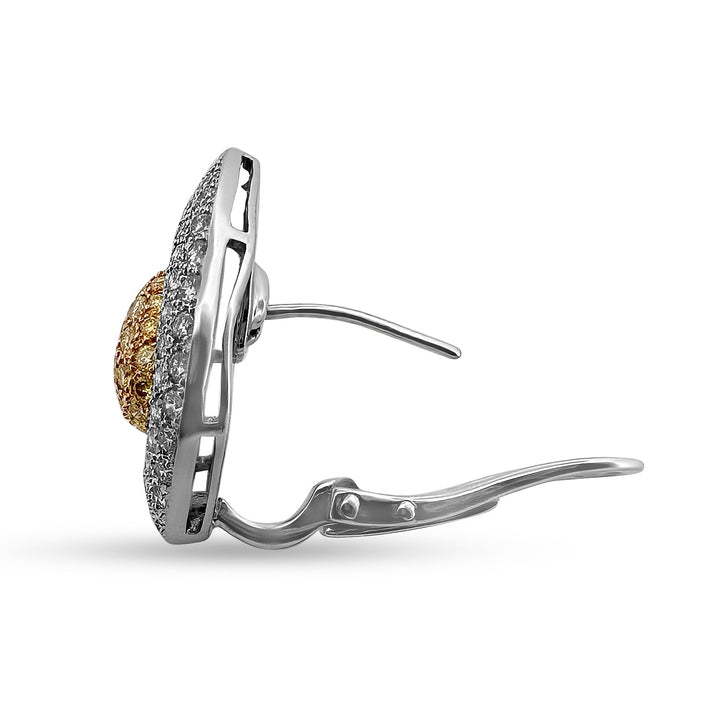 3.84ctw Fancy Yellow and Colorless Diamond Two-tone 18k Gold Contoured Earrings