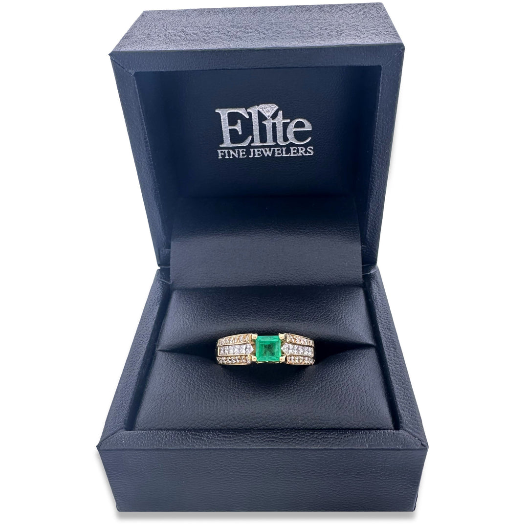 Emerald and Natural Diamond Cocktail Ring in 18k Yellow Gold