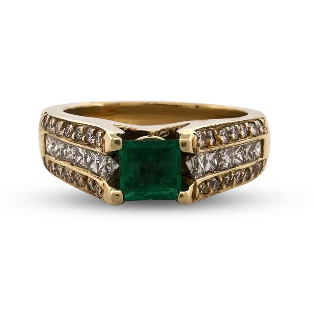 Emerald and Natural Diamond Cocktail Ring in 18k Yellow Gold