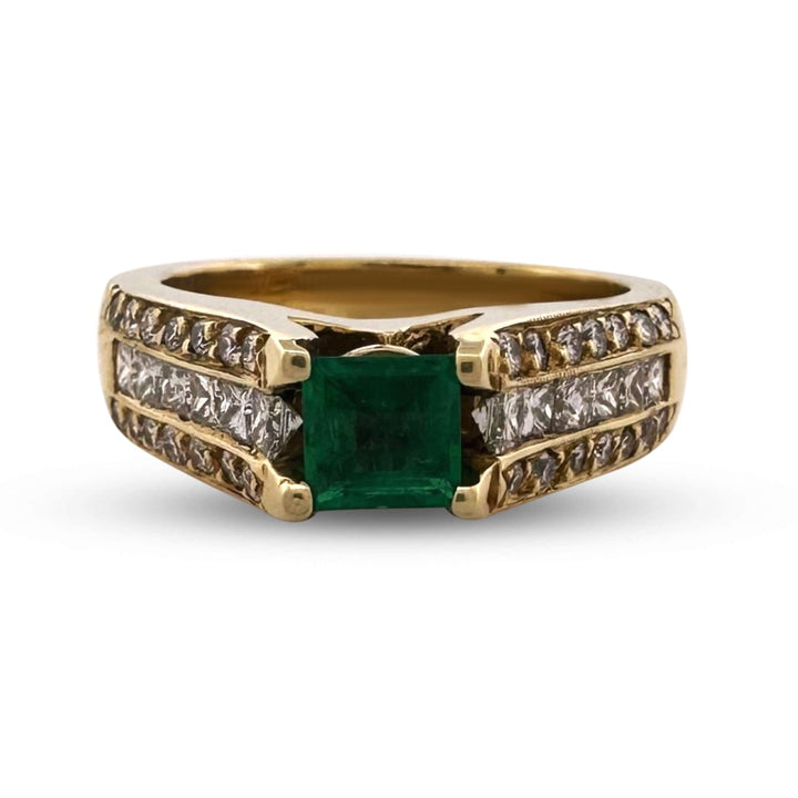 Emerald and Natural Diamond Cocktail Ring in 18k Yellow Gold