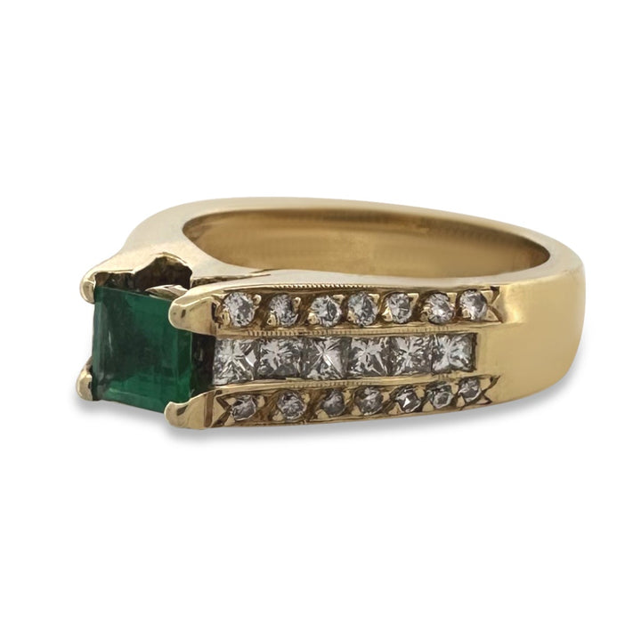 Emerald and Natural Diamond Cocktail Ring in 18k Yellow Gold