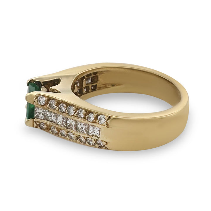 Emerald and Natural Diamond Cocktail Ring in 18k Yellow Gold