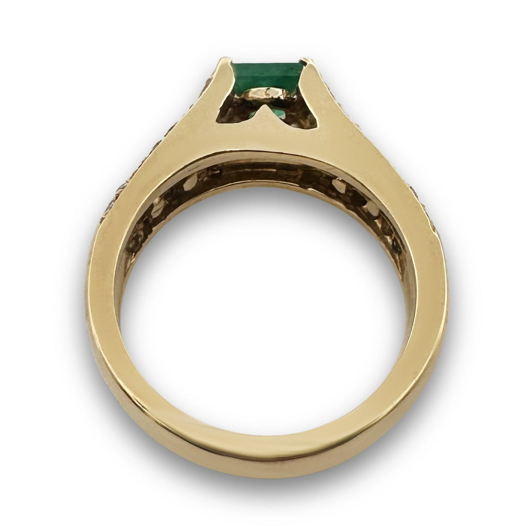 Emerald and Natural Diamond Cocktail Ring in 18k Yellow Gold