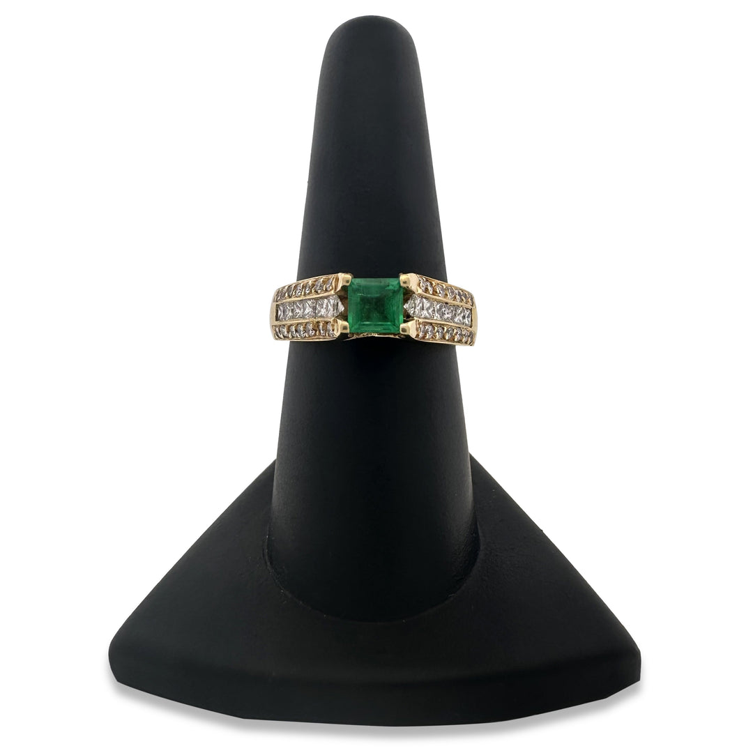 Emerald and Natural Diamond Cocktail Ring in 18k Yellow Gold