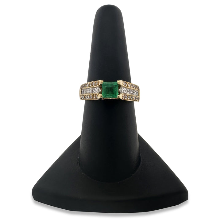 Emerald and Natural Diamond Cocktail Ring in 18k Yellow Gold
