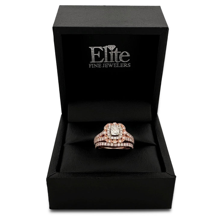1.80ctw Cushion Cut & Round Brilliant Natural Diamond Double Halo Wedding Set in 14k Rose Gold by Neil Lane
