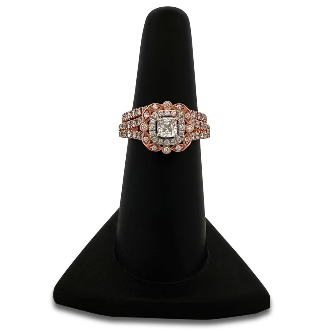 1.80ctw Cushion Cut & Round Brilliant Natural Diamond Double Halo Wedding Set in 14k Rose Gold by Neil Lane