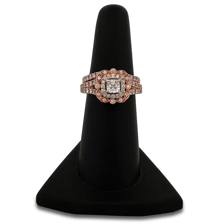 1.80ctw Cushion Cut & Round Brilliant Natural Diamond Double Halo Wedding Set in 14k Rose Gold by Neil Lane