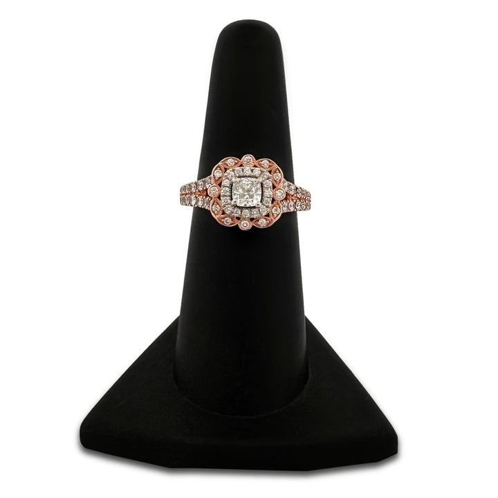 1.80ctw Cushion Cut & Round Brilliant Natural Diamond Double Halo Wedding Set in 14k Rose Gold by Neil Lane