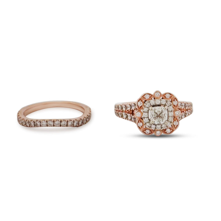 1.80ctw Cushion Cut & Round Brilliant Natural Diamond Double Halo Wedding Set in 14k Rose Gold by Neil Lane