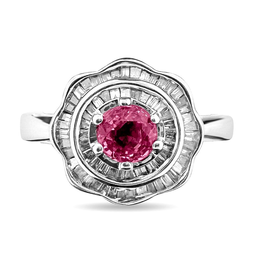 Pink Sapphire with Natural Diamond Double Halo Ring in 14k White Gold by Effy