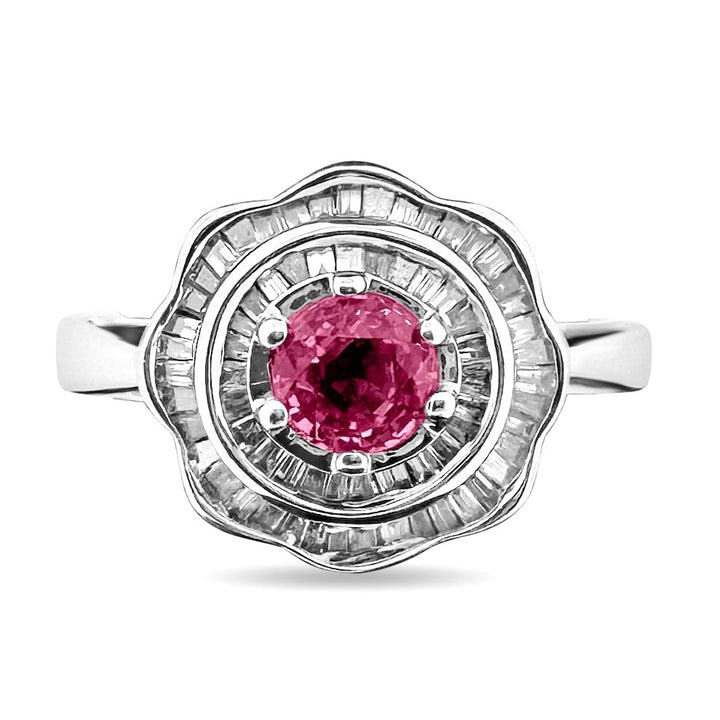 Pink Sapphire with Natural Diamond Double Halo Ring in 14k White Gold by Effy