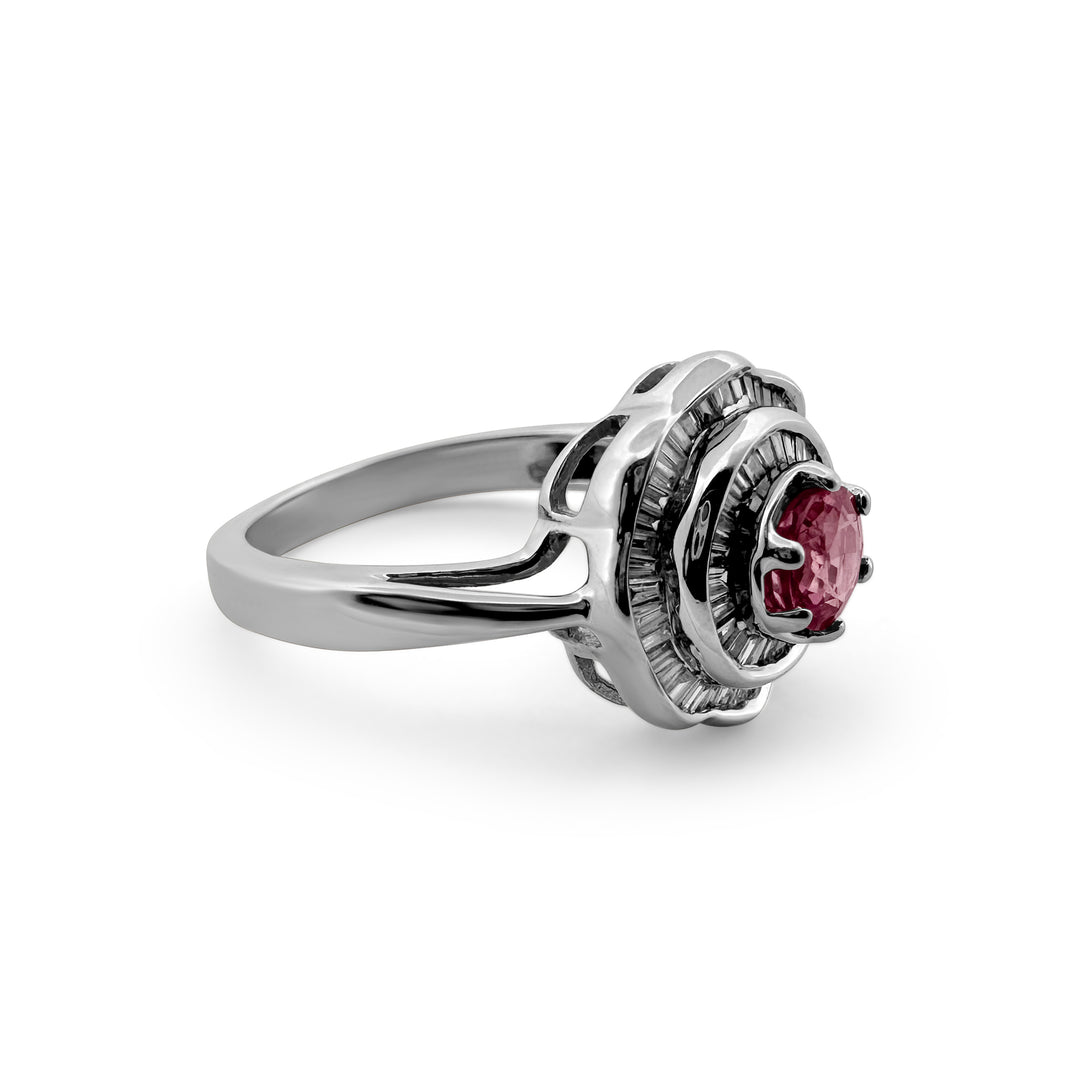 Pink Sapphire with Diamond Halo Ring in 14k White Gold by Effy