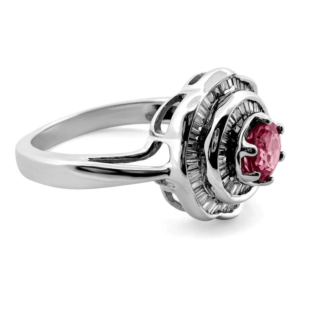 Pink Sapphire with Natural Diamond Double Halo Ring in 14k White Gold by Effy